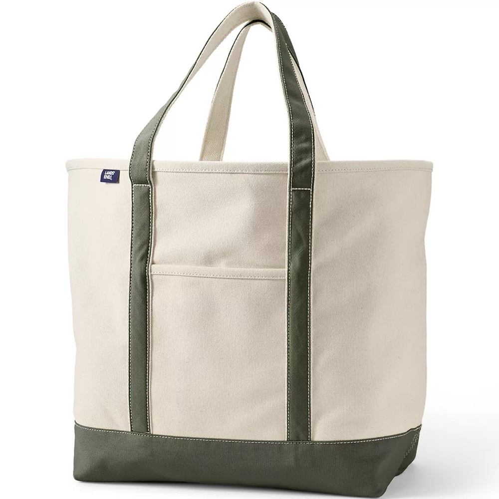 Lands' End Canvas Tote in Cream with Olive Trim - Picture 2 of 9
